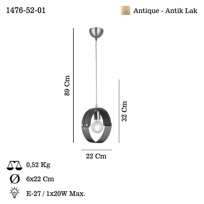 Opviq Manya - 52-01 Lámpara de Araña de Metal y Madera en Color Antigüedad